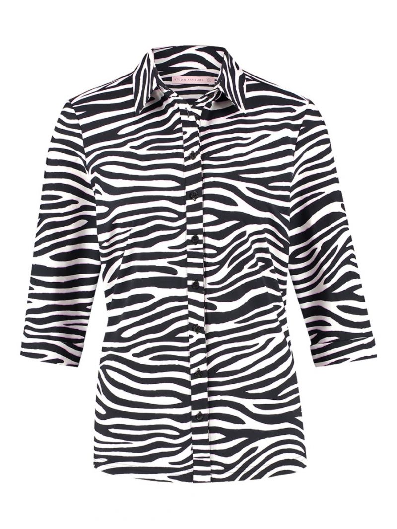04299 Poppy Zebra 3/4 Shirt - Ecru/Zwart