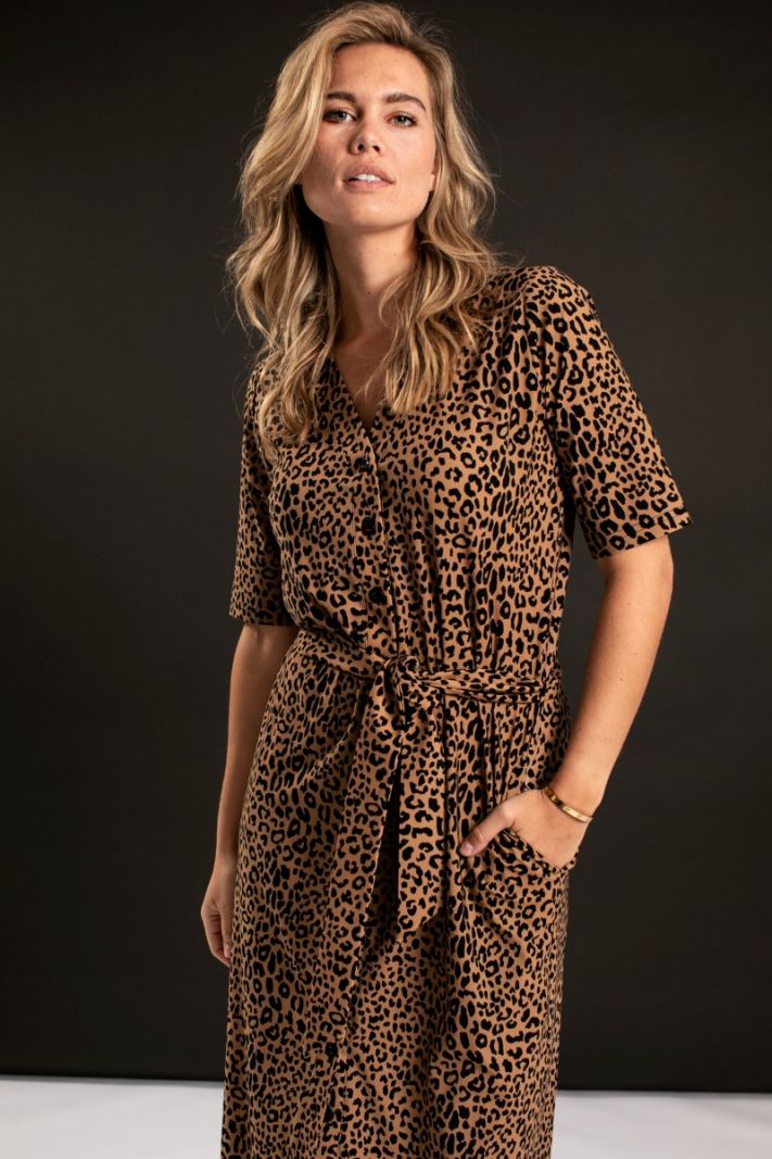 04775 Cintia Leopard Dress - Camel/Zwart