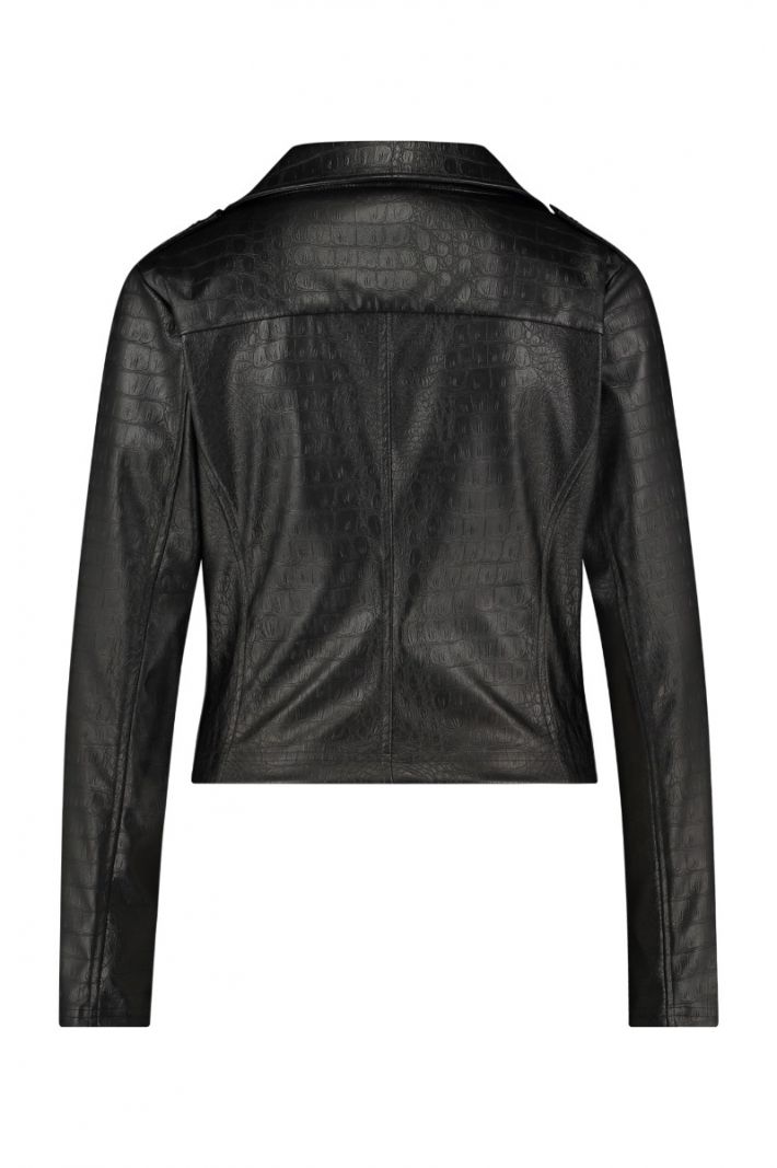 05283 Biker Croko Leather Jacket - Zwart