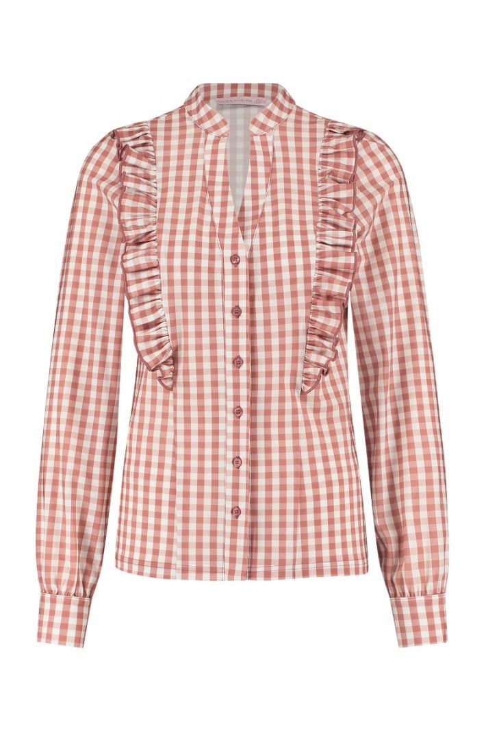 05475 Colette Small Check Blouse - Off White/Oud Roze