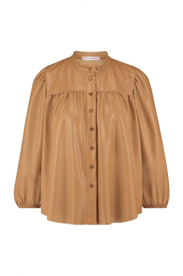 05632 Abby Faux Leather Blouse - Camel