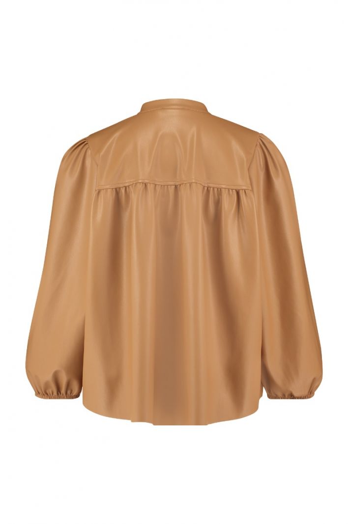 05632 Abby Faux Leather Blouse - Camel