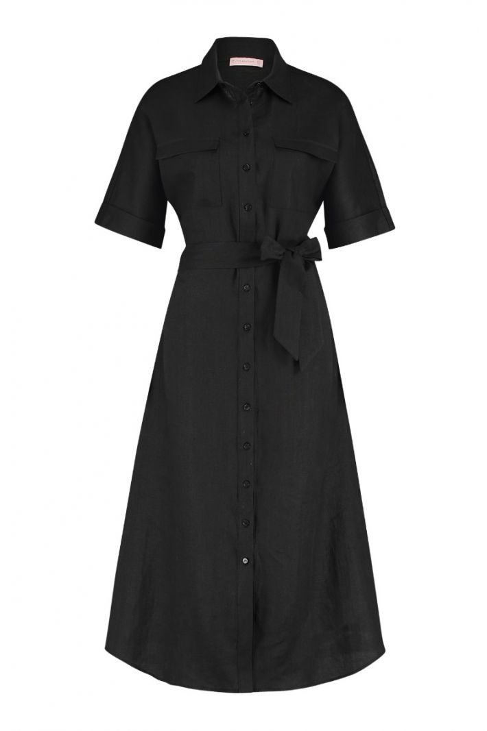 05794 Marla Linen Dress - Zwart
