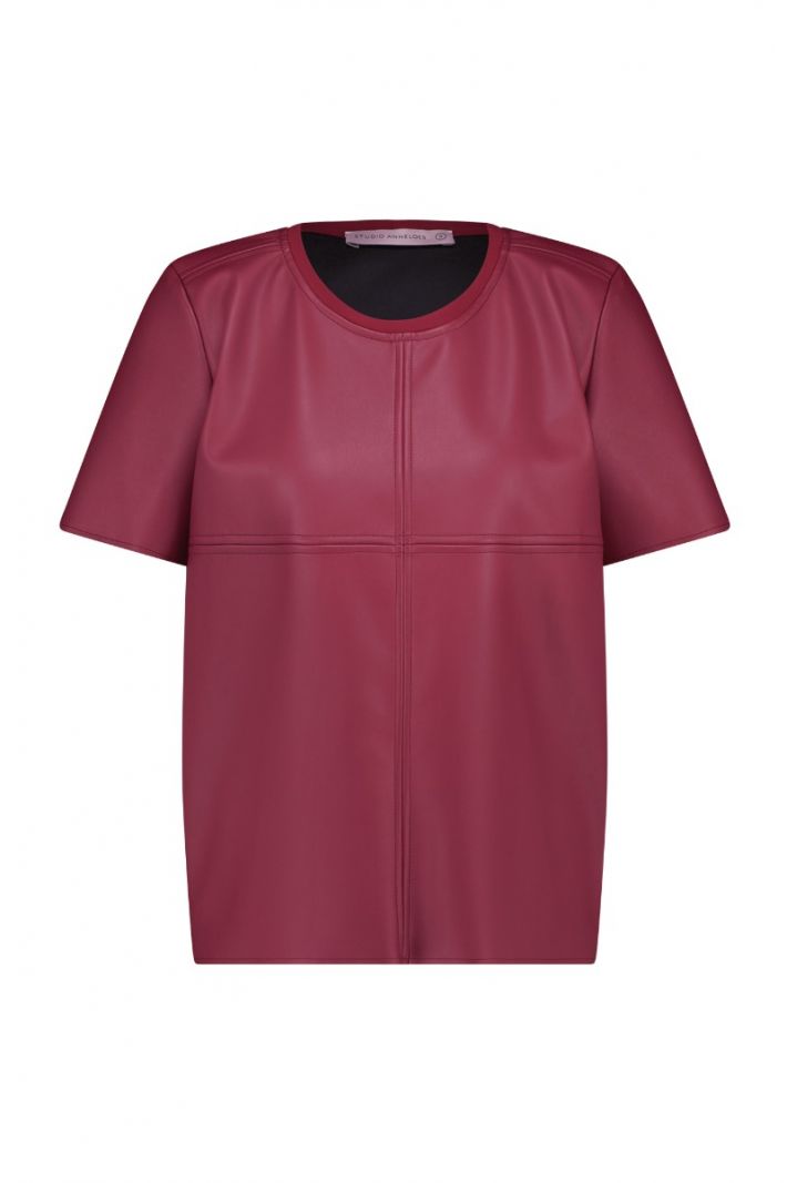 06649 Faylinn Faux Leather Shirt - Deep Red