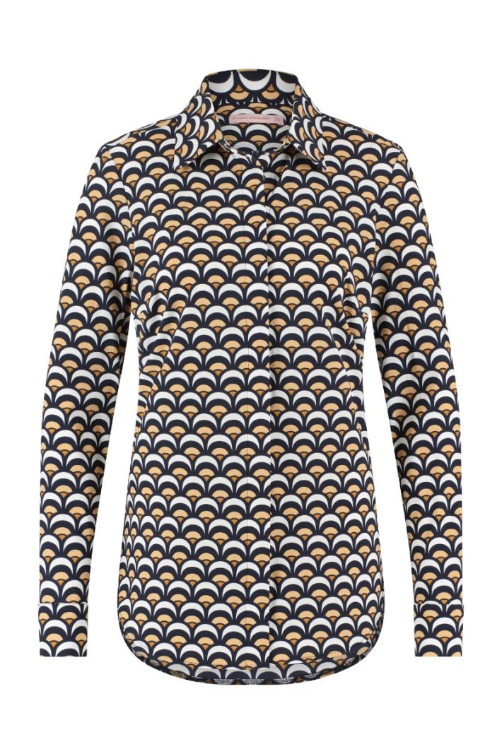 07021 Poppy Blind Arcade Blouse - Dark Blue/Mustard