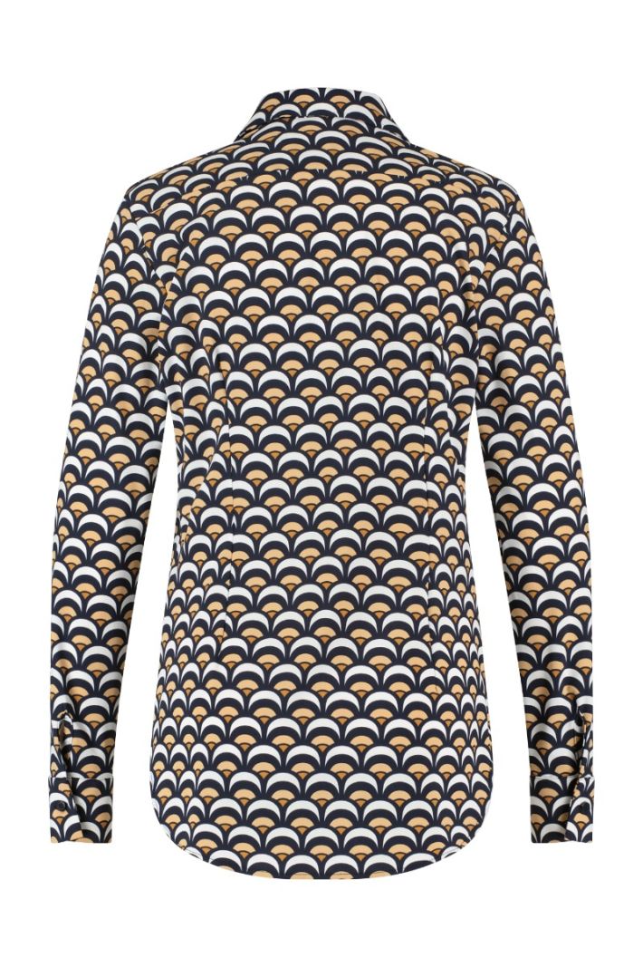 07021 Poppy Blind Arcade Blouse - Dark Blue/Mustard