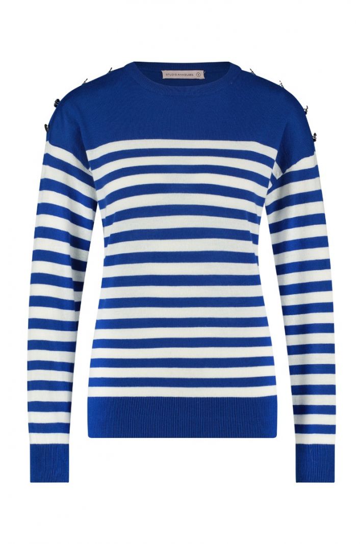 07105 Babet Stripe Pullover - Nightblue/Off White