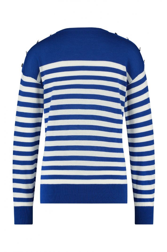 07105 Babet Stripe Pullover - Nightblue/Off White