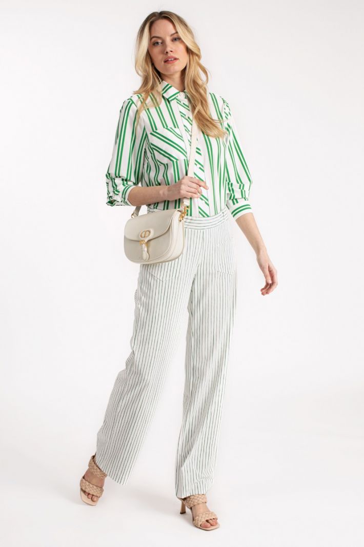 07248 Aimee Double Stripe Blouse - Off White/Applegreen