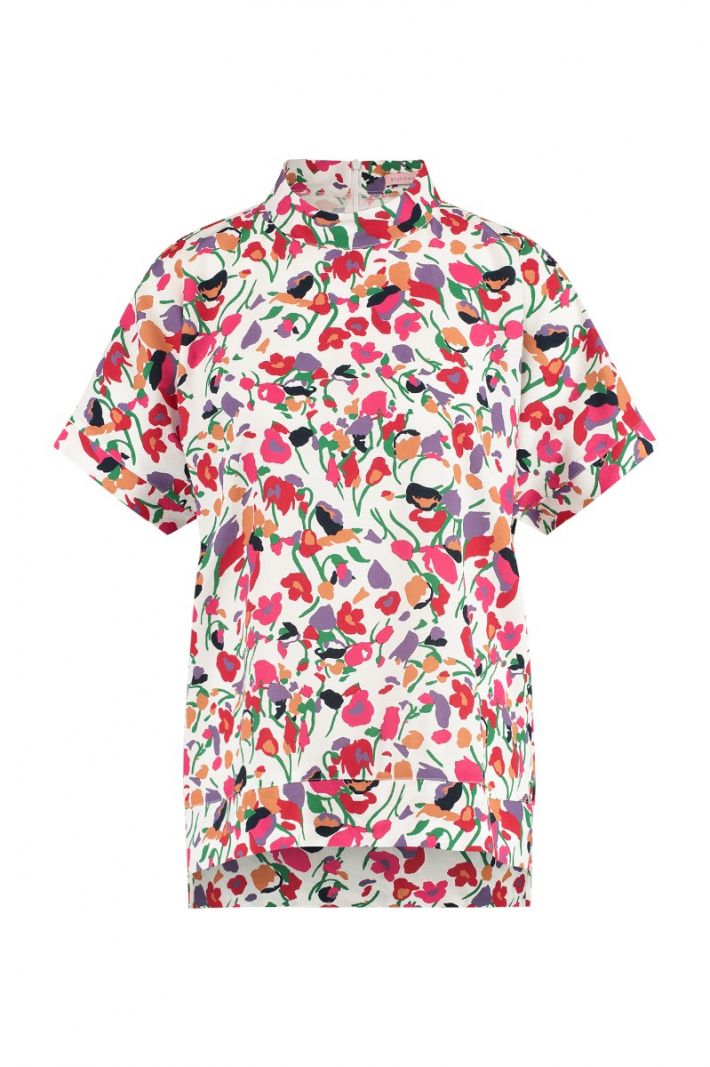 07425 Victoria Floral Shirt - Off White/Deep Red