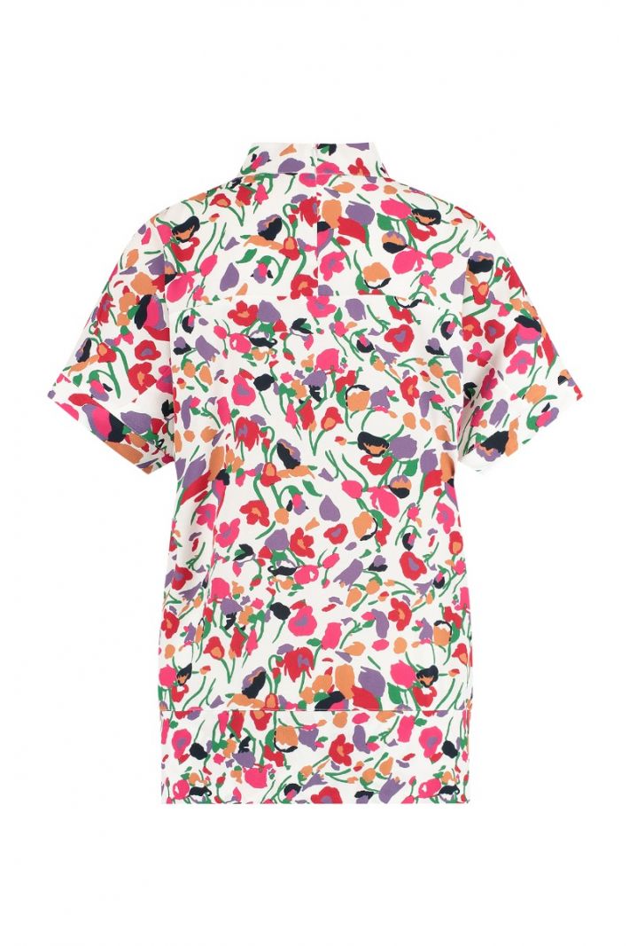 07425 Victoria Floral Shirt - Off White/Deep Red
