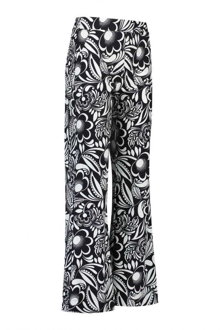 07495 Marilon Flower Trousers - Off White/Zwart