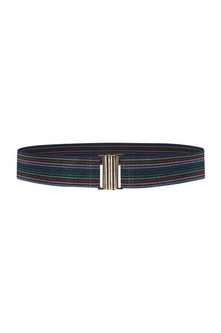 08320 SA Elastic Stripe Belt - Dark Blue/Pink