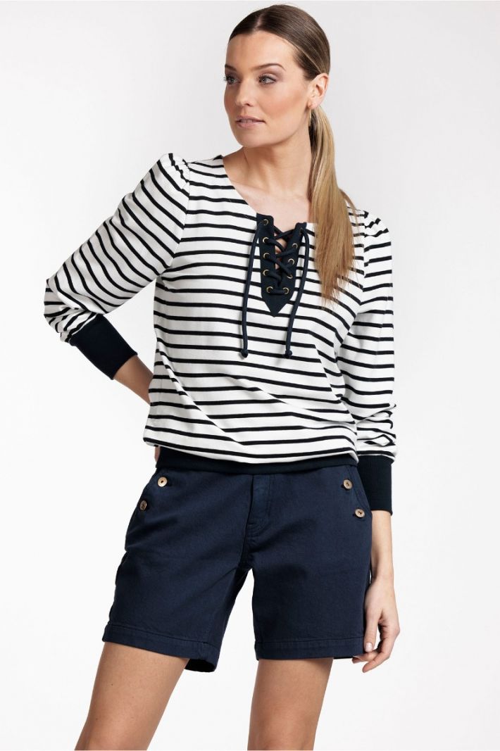 08333 Myrne Stripe Sweater - Off White/Donker Blauw