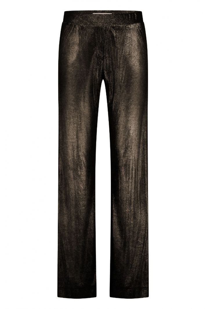 08387 Marilon Shiny Velour Trousers - Gold