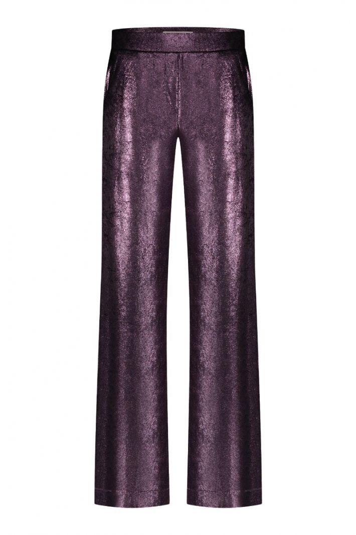 08387 Marilon Shiny Velour Trousers - Deep Purple