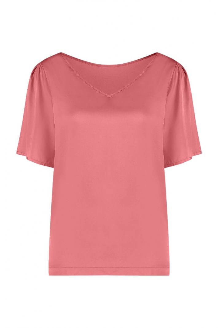 08504 Gwenny 2-Way Satin T-Shirt - Coral
