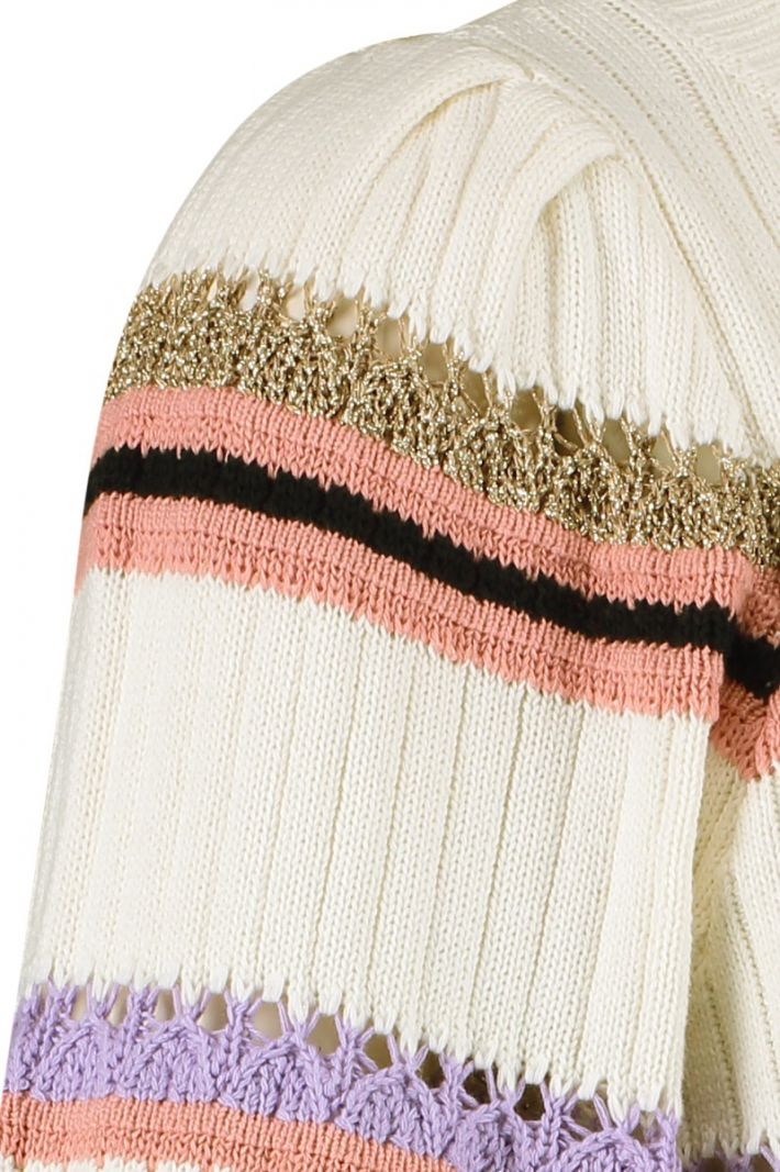08526 Mabel Ajour Stripe Pullover - Off White/Cool Lilac