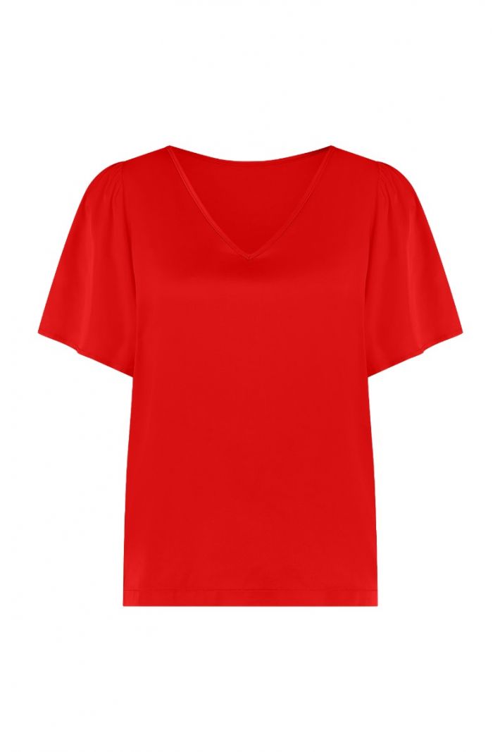 08695 Gwenny 2way Satin Shirt - Red