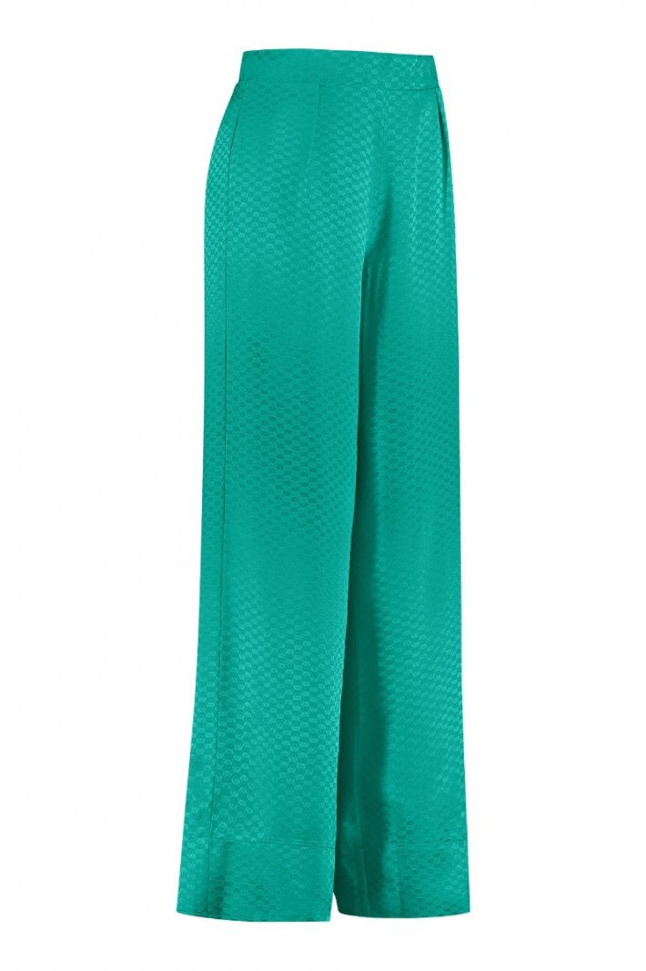 08723 Jasmijn Satin Jacquard Trousers - Emerald