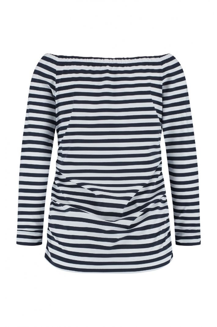 08750 Noelle 3/4 Stripe Shirt - White/Dark Blue