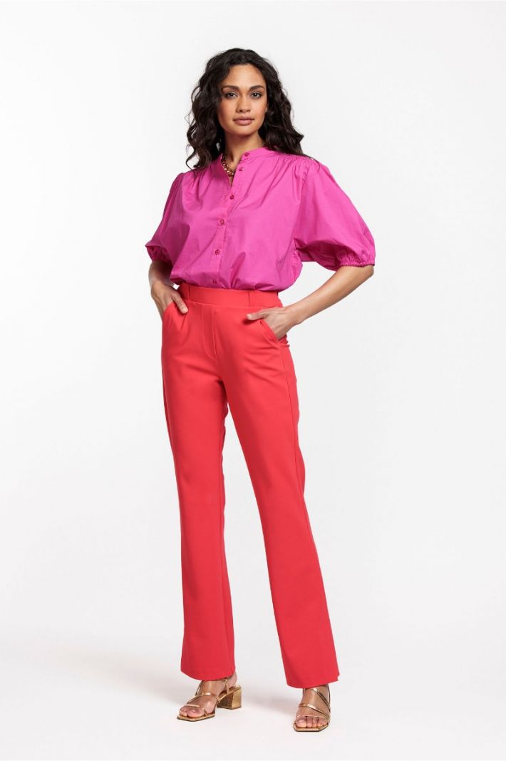 08769 Mae Bonded Flair Trousers - Red