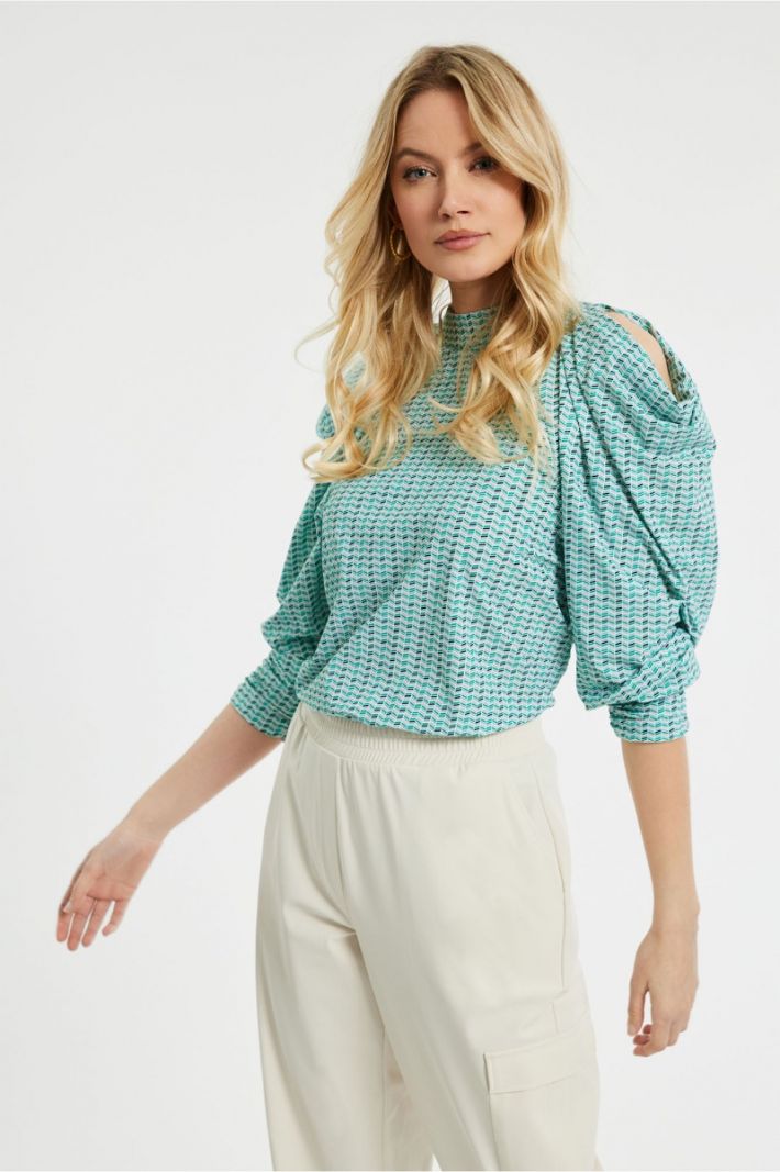 08938 Sammy Layers Blouse - Off White/Green
