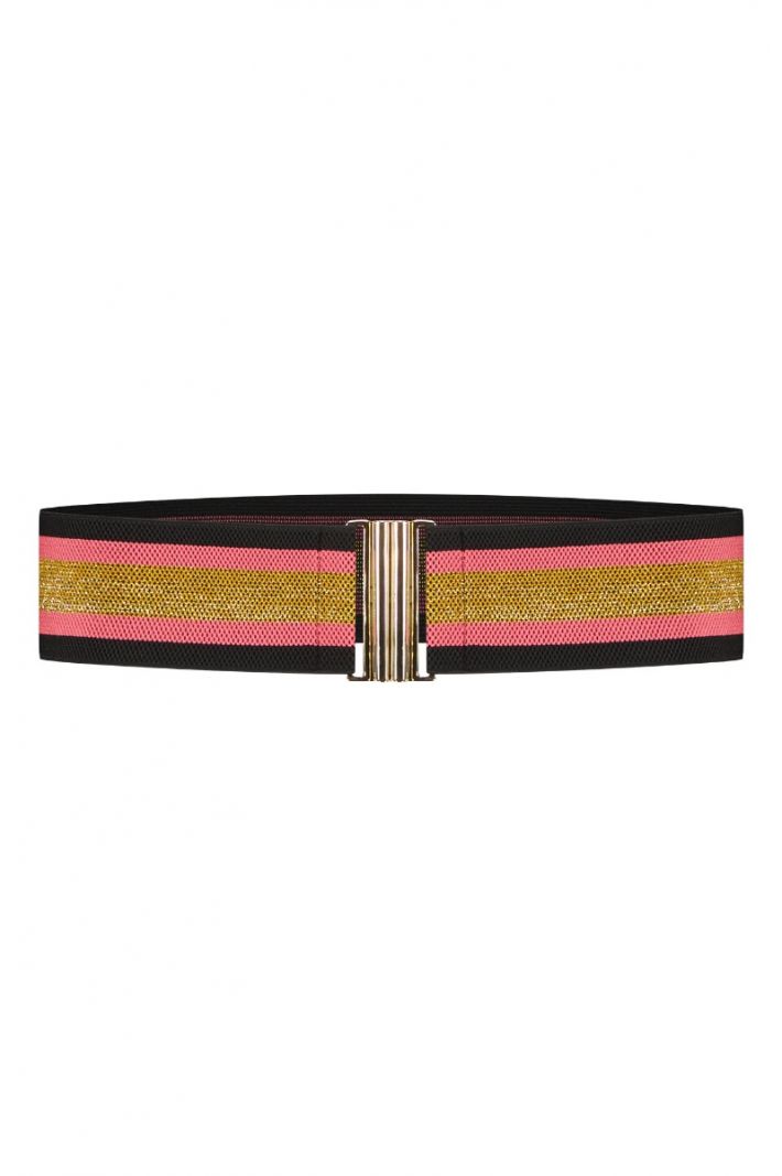 09144 SA Elastic Gold Stripe Belt - Multi Color