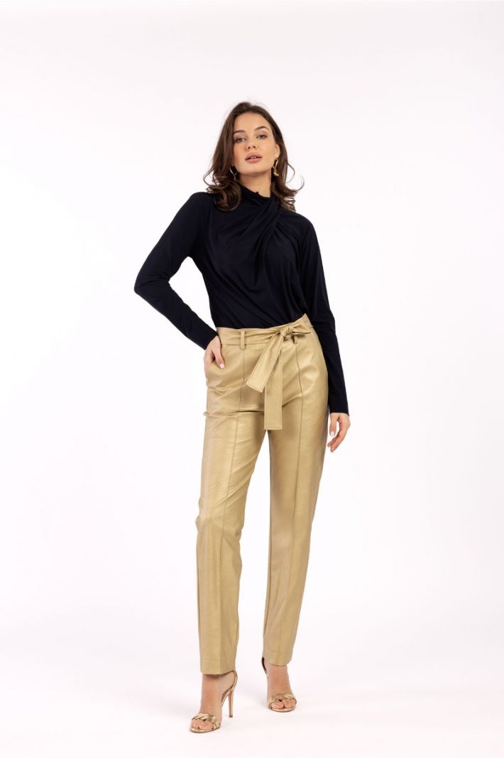 09463 Mita Faux Leather Trousers - Gold