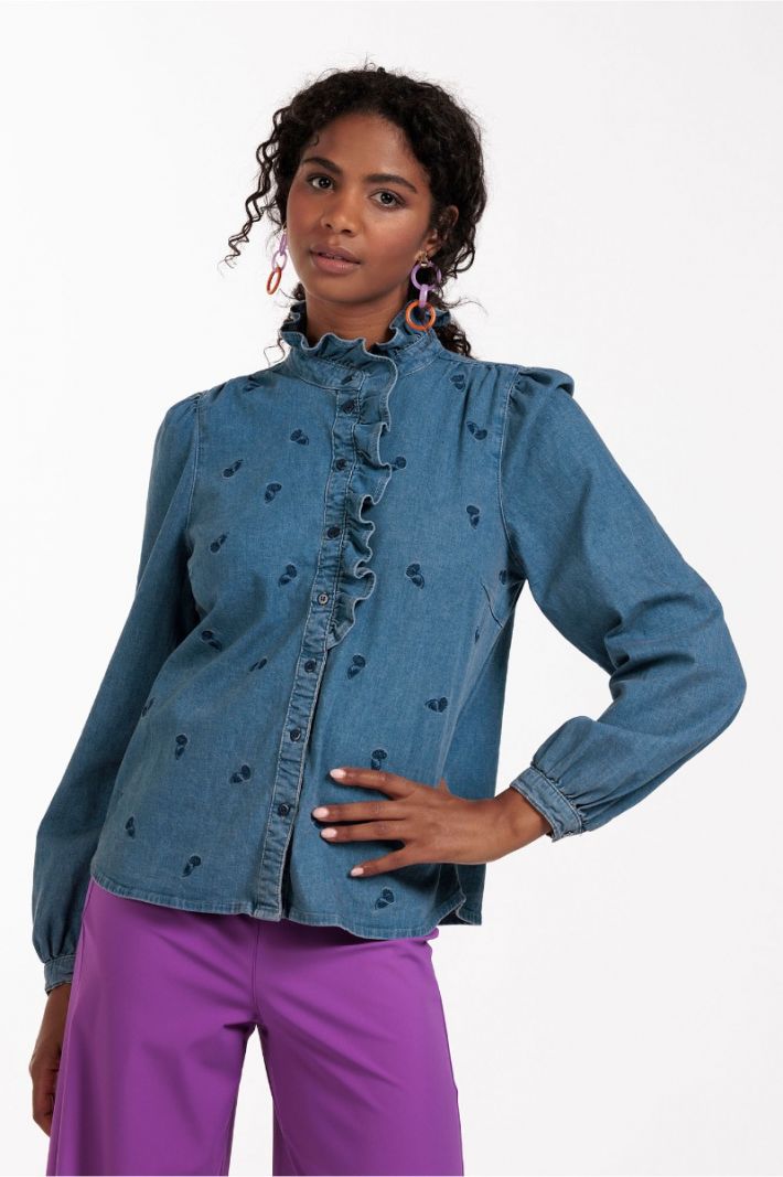 09653 Lola Embroidery Denim Blouse - Mid Jeans