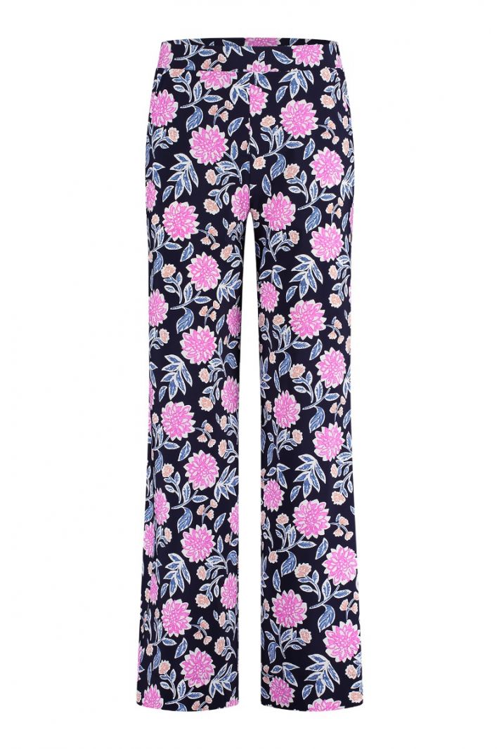 09790 Lexie Flower Trousers - Dark Blue/Dark Pink