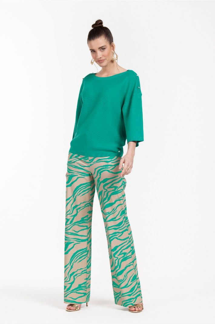 09964 Abigail Tiger Trousers - Smaragd/Clay