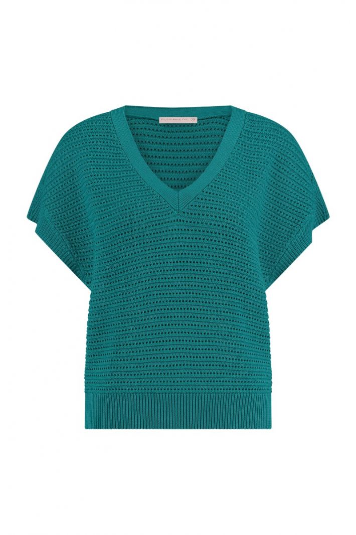 10000 Chiara V-Neck Crochet Top - Smaragd