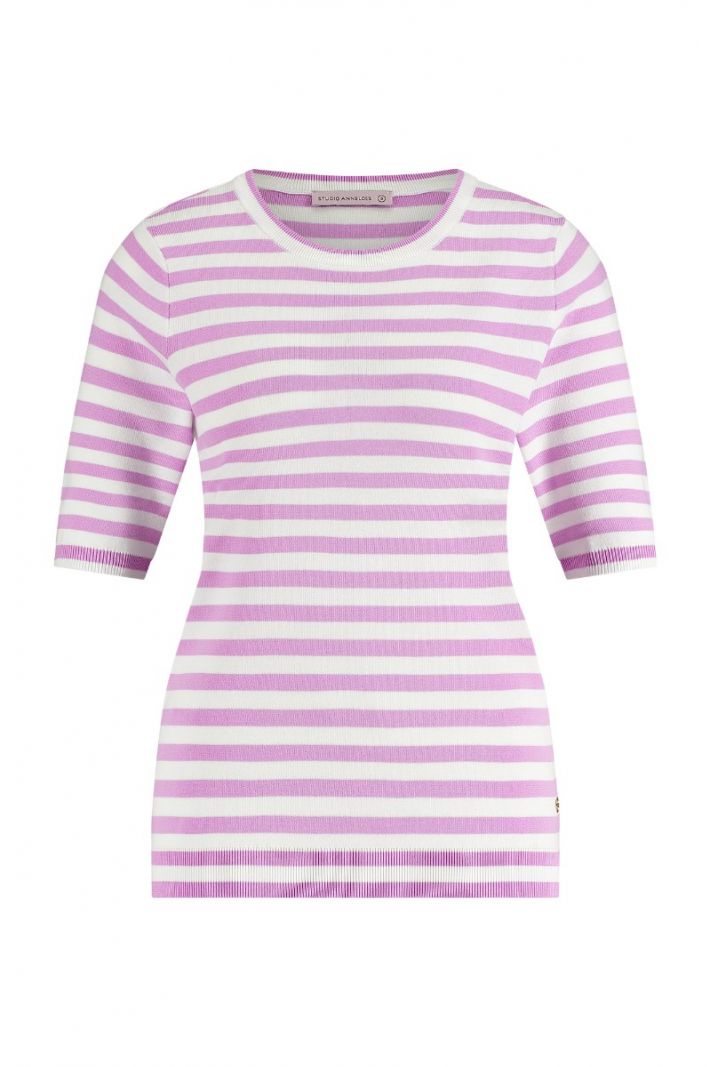 10003 Luna ssl Stripe Pullover - Off White/Lila Pink