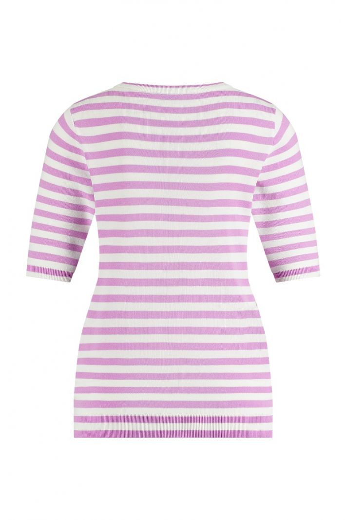 10003 Luna ssl Stripe Pullover - Off White/Lila Pink