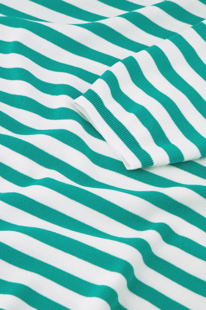 10003 Luna ssl Stripe Pullover - Off White/Smaragd