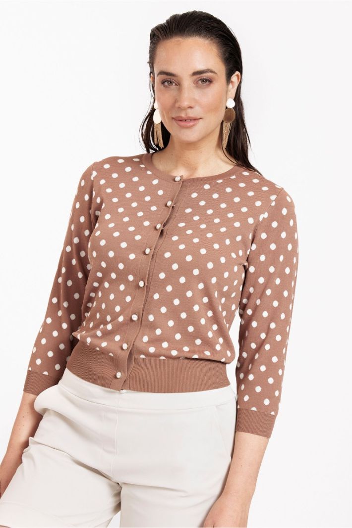 11653 Renate Dot Cardigan - Chocolate/Off White