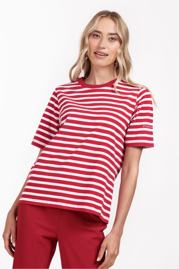 11787 Steffie Stripe T-Shirt - Red/Off White