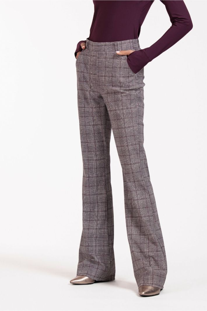 12018 Flair LONG check trousers - Merlot/Kit