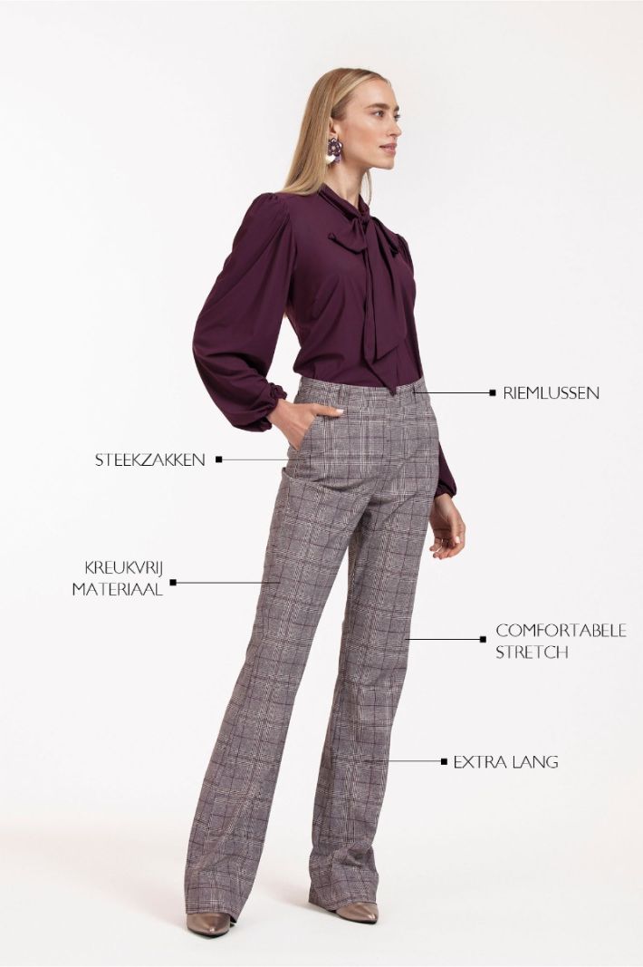 12018 Flair LONG check trousers - Merlot/Kit