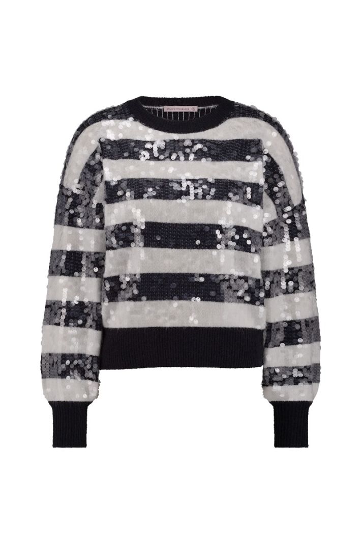 12025 Lilly Sequins Pullover - Dark Blue/Off White