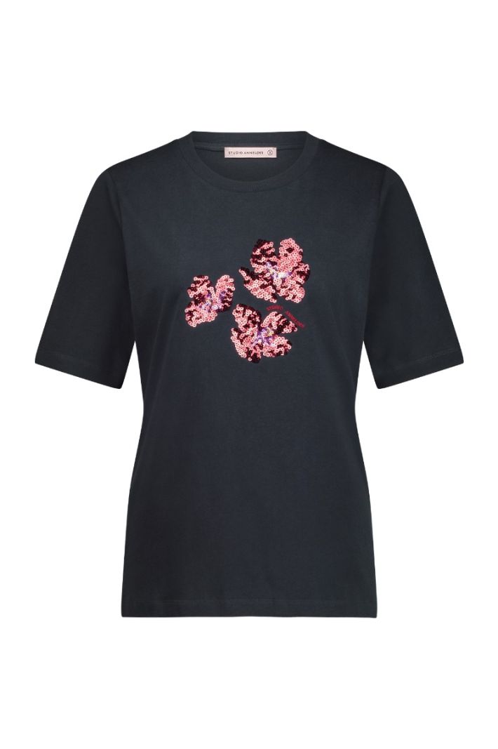 12029 Klaasje Flower T-Shirt - Dark Blue