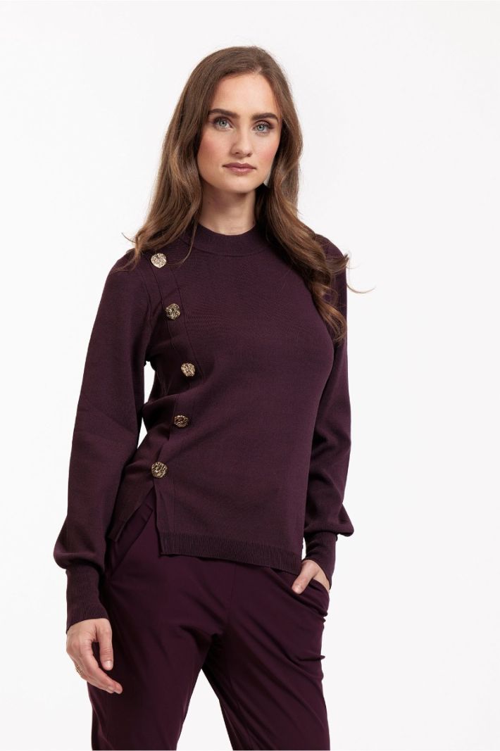 12032 Lovis Button Pullover - Blackberry