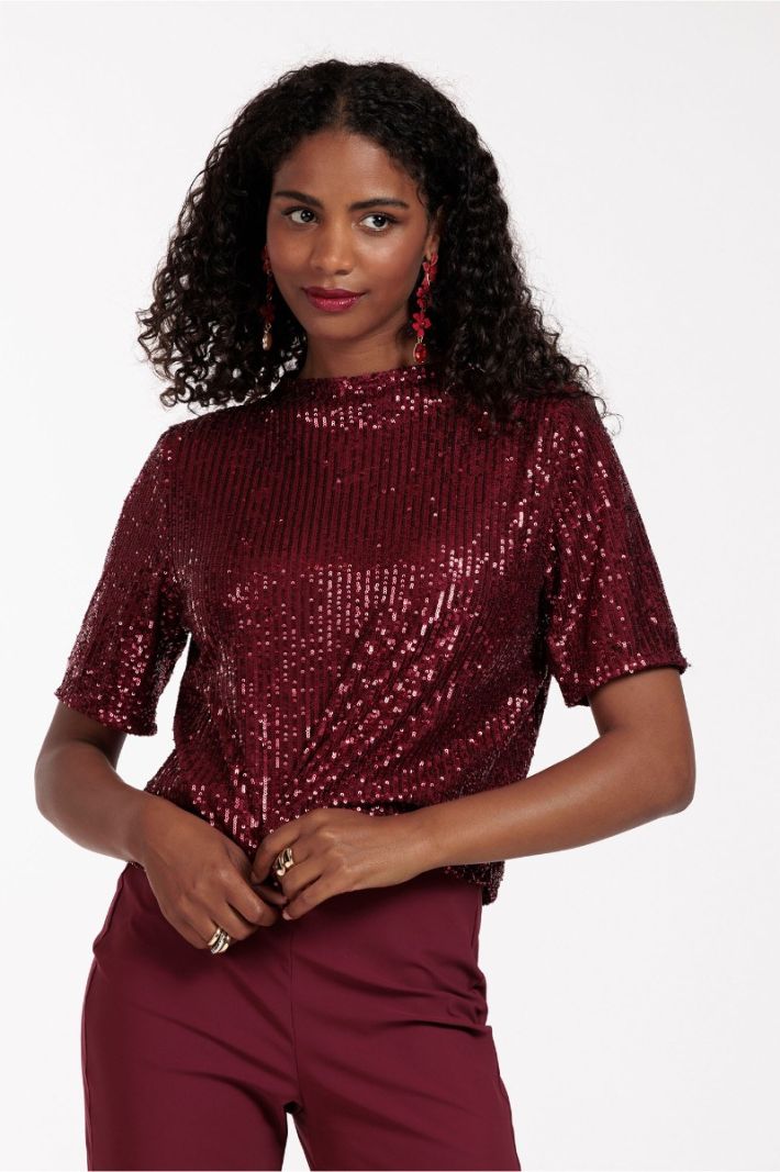 12035 Princess Sequins Top - Merlot