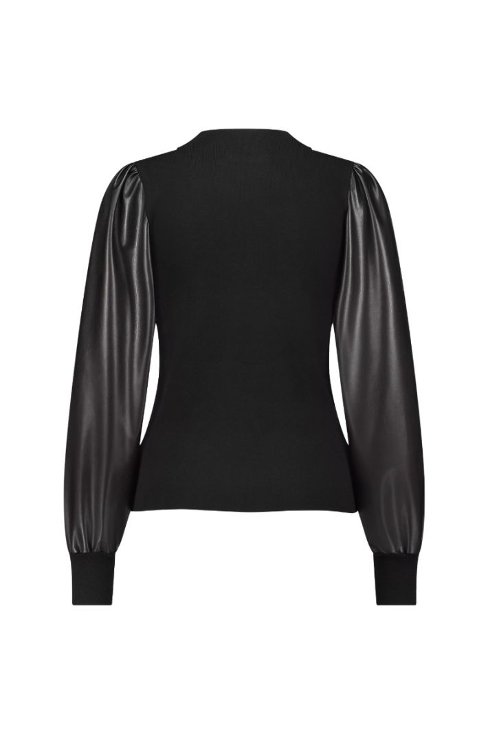 12061 Noortje Faux Leather Pullover - Black