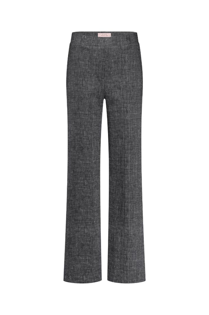 12098 Lexie bnd Tweed Trousers - Black/Off White