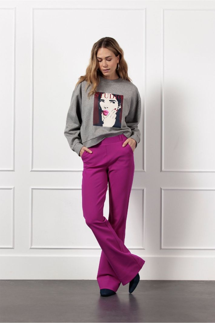 12183 Flair LONG bnd Structure Trousers - Magenta