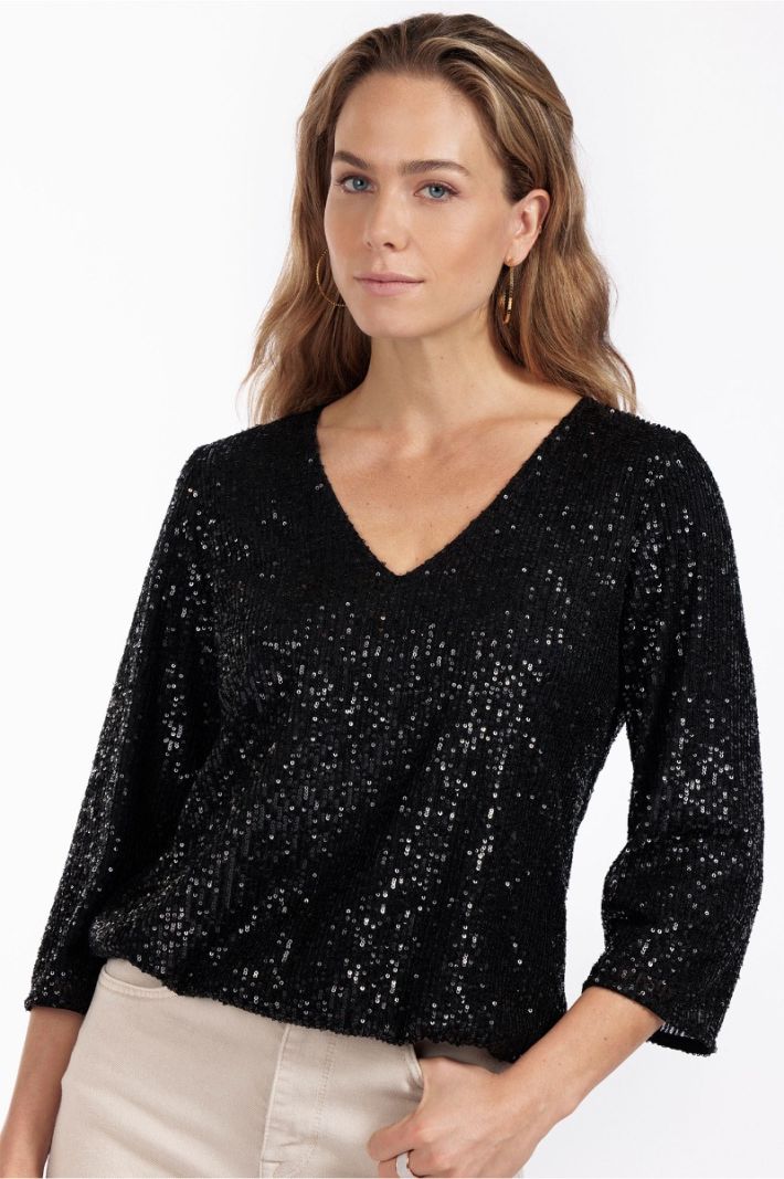 12199 Victoria Sequins Top - Black