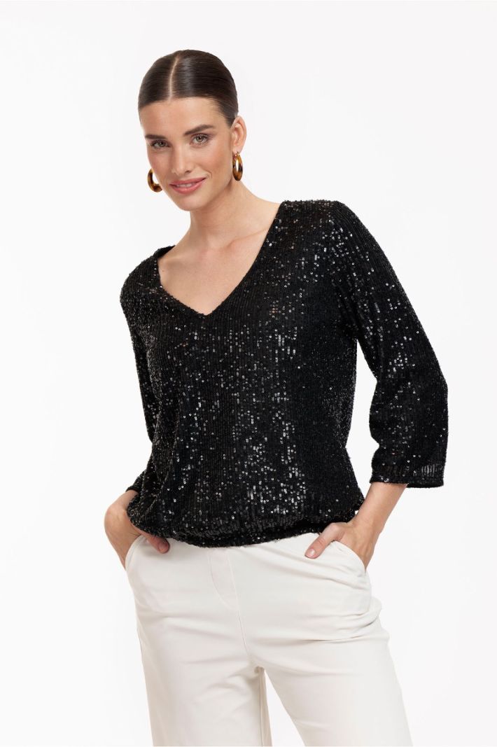 12199 Victoria Sequins Top - Black