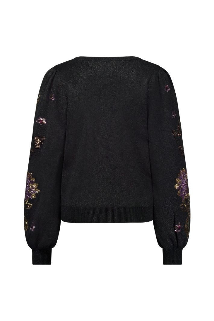 12255 Milly Flower Sequins Pullover - Black